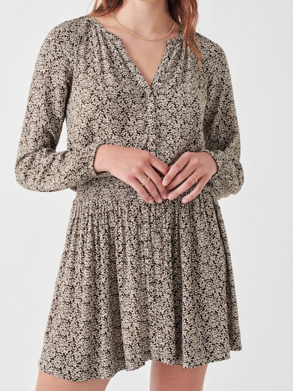 NWT. Faherty Montara Smock Waist Dress. Leaf Batik. Size XXS.